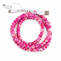 Câble de charge multi-prise USB Type C 3 en 1 avec perles florales roses, cordon de transfert de données