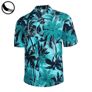 Kemeja berkancing pantai golf untuk pria, kemeja Hawaii kustom cetak digital poliester gaya rayon