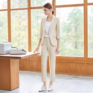 Women's Mid Sleeve Blazer Set Three Quarter Sleeve Polyester Worsted Anti Wrinkle Office Lady Spring Suit - Product Image 3