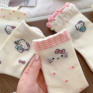 Chaussettes mi-mollet pour femmes KT Cat Cartoon, dentelle japonaise douce, fines, blanches, chaussettes d'été - Product Image 5