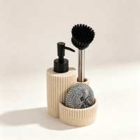 Distributeur de savon liquide en polyrésine écologique beige, design colonne romaine cannelée, avec bouteille rechargeable et support d'évier de cuisine