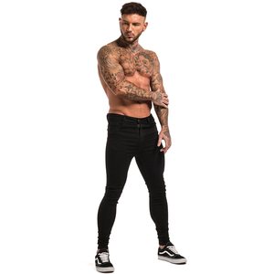 Pantaloni da uomo <span class=keywords><strong>Super</strong></span> Shredz nuovi eleganti pantaloni in Denim <span class=keywords><strong>Skinny</strong></span> Fit pantaloni lunghi strappati <span class=keywords><strong>Jeans</strong></span> neri da uomo - Product Image 2