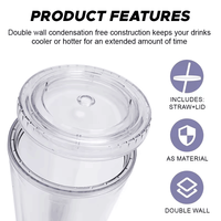 Gobelet Isotherme Double Paroi Personnalisé 12oz 16oz 22oz Réutilisable pour Café Glacé, Bouteille d'Eau, Jus Transparent en Plastique avec Paille et Couvercle