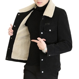 Veste à simple boutonnage pour <span class=keywords><strong>homme</strong></span> avec col en fourrure, doublure en polaire chaude pour l'automne et l'hiver, <span class=keywords><strong>blazer</strong></span> uni en <span class=keywords><strong>velours</strong></span> arctique pour hommes d'âge moyen - Product Image 5