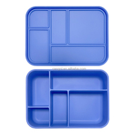 Boîte à bento en silicone avec logo personnalisé, étanche, 5 compartiments, récipient pour le déjeuner, passe au micro-ondes et au lave-vaisselle, pour enfants et adultes