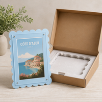 Cadre photo en acrylique à bord ondulé, esthétique moderne, support photo magnétique transparent, panneau de table autoportant pour décoration de bureau et chambre