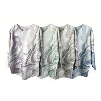 Pull en viscose tricoté doux et respirant à col rond pour femme, avec imprimé marbré dégradé élégant et manches chauve-souris 3/4, style décontracté abstrait, marque privée