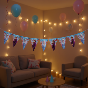 Guirlande triangulaire en plastique 2,3 m pour fête d'anniversaire, décorations suspendues jetables, motif dessin animé, thème Party Love Frozen - Product Image 2