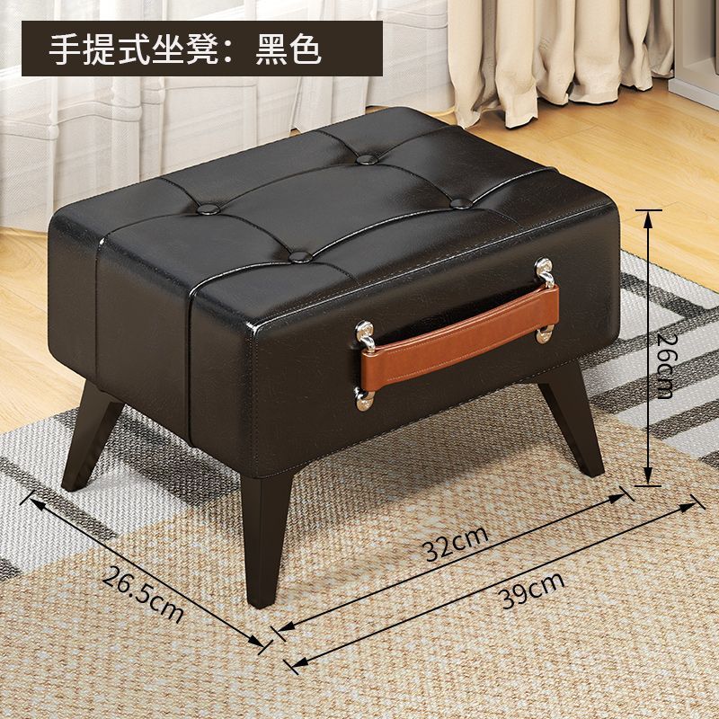 Square Handbag Stool in Black Oiled Wax Leather