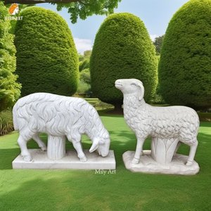 屋外の庭の装飾大理石の動物の彫刻等身大の庭の羊の像 - Product Image 2