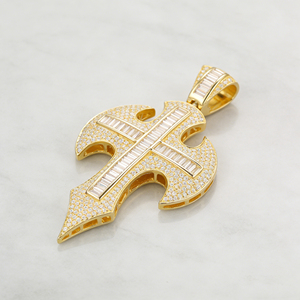 CUSTOM SILVER 10K/14K/18K GOLD PLATED LAB GROWN CVD DIAMOND CLASSIC ENGAGEMENT GIFT SWEATER <b>CHAIN</b> NECKLACE <b>CROSS</b> PENDANT VS - Product Image 3