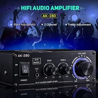AK-280 2 Kanallı Mini HiFi Stereo Amplifikatör, Kompakt Ses Amplifikatörü Bas ve Tiz Kontrolü Müzik Çalar Hoparlör