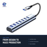 LUNGKAY Hub USB 3.2 Gen1 7 ports en alliage d'aluminium, répartiteur OEM ODM, logo personnalisé, vente en gros, approvisionnement en vrac pour ordinateur portable, PC de bureau