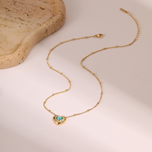 Collier en acier titane avec pendentif en pierre naturelle en forme de cœur, design tendance, accessoire de chaîne de clavicule de niche - Product Image 3