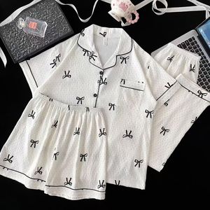 Sommer-Pyjama Damen Kurzarm-Shorts Dreiteiliger Anzug aus Wolkenbaumwolle Süß und Lieblich Hausanzug - Product Image 2