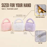 Pochette Cosmétique Douillette en Fausse Fourrure à Poils Longs avec Poignée Pompon, Sac de Maquillage en Peluche à Fermeture Éclair Large et Grande Capacité pour Voyage et Articles de Toilette
