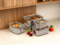 Ventes chaudes Nouveau design Contenant en acier inoxydable avec couvercle intégré Boîte en acier inoxydable Contenants de stockage étanches pour la cuisine
