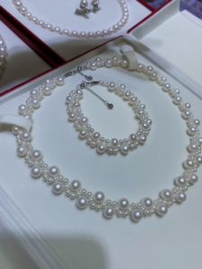 Retro Romantic Bridal Style high-end pendant <b>necklace</b> Hand Woven With Glossy 3-4mm Natural Pearl <b>Delicate</b> Pearl - Product Image 3