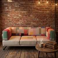 Sofá de Tela con Parches Étnicos Retro, Inspirado en Líneas Rectas, para una Decoración Colorida y Vintage de la Sala de Estar