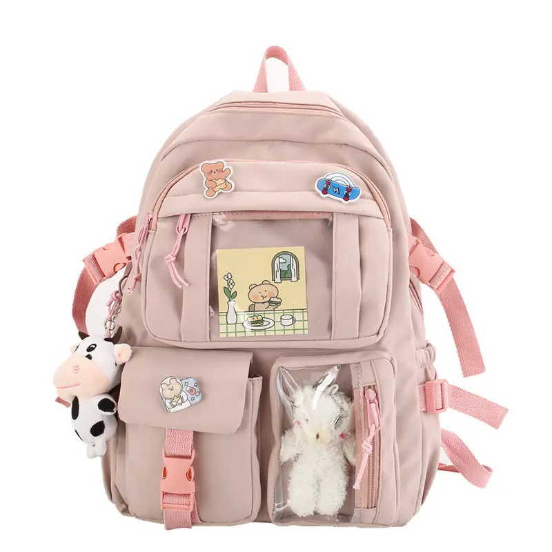 Cute Aesthetic Lovely Pastel Rucksack Student Bookbags Kawaii Backpack with Pins Accessories for School