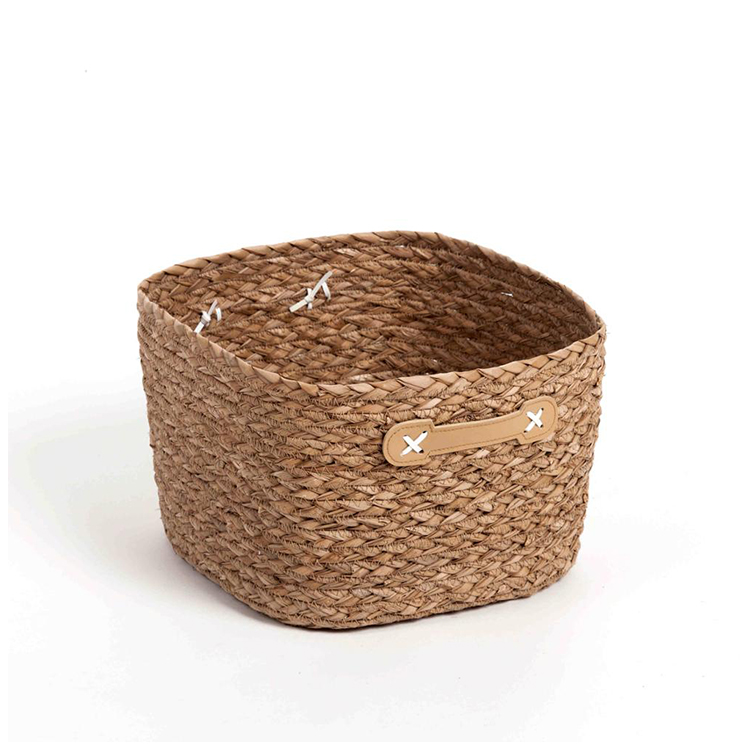 Natural Straw Materials Rattan Seagrass Products Seagrass Round Open Hand Woven Weaving Storage Baskets With Rope Handles
