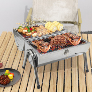 Portable Stainless Steel Barbecue Grill 41x32x44.5cm Double Sided Outdoor Camping Grills - Product Image 1