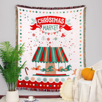 Couverture Jacquard Tapisserie de Noël, Serviette de Canapé Bohème, Couverture de Canapé Anti-griffes de Chat, Serviette de Canapé en Coton Épais Tissé