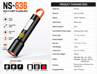 Lampe torche tactique en alliage d'aluminium, LED, rechargeable par type C, mise au point réglable, étanche IP44, portée du faisceau 400-500 m, pour le camping