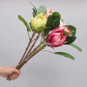 R008 몰려 인공 왕 Protea 꽃 진짜 터치 키 큰 꽃꽂이 장식 웨딩 꽃 꽃다발 Protea 인공
