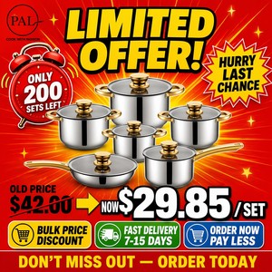 PAL 12-Piece Stainless Steel Cookware Set Gold/Silver Handles Black <strong>Knob</strong> Ceramic Non-Stick Coating Glass Cover Multi-Size - Product Image 1