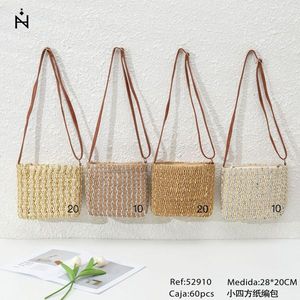 Bolso Pequeño Cuadrado de Papel Tejido 28x20cm, Bolso Cruzado de Verano para Playa - Product Image 2