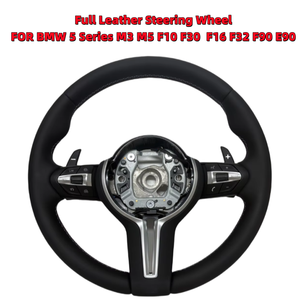 Volant de remplacement en cuir pleine fleur pour <span class=keywords><strong>BMW</strong></span>, compatible avec les séries 5, M3, M5, F10, F30, F16, F32, F90, E90, avec palettes de changement de vitesse sportives personnalisées. - Product Image 1