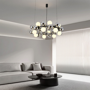 Lustre long en verre chromé de style nordique pour intérieur, luminaires suspendus de luxe avec design haricots magiques noirs et blancs, vente en gros - Product Image 1