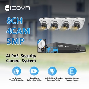 Système de caméra de surveillance vidéo domestique 8 canaux, 4 caméras IP PoE tourelles 5MP, vision nocturne couleur, audio bidirectionnel - Product Image 5