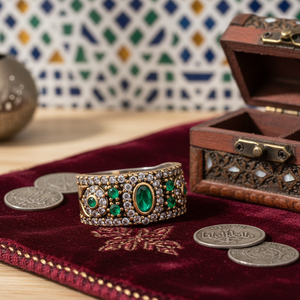 Emerald <b>CZ</b> Stone Authentic Design Ottoman Style Turkish Silver Band Authentic <b>Rings</b> Sterling Fine Jewelry - Product Image 3