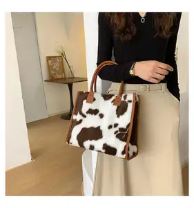 2023 Western Women Cowhide Print Cow Hide Faux Fur Leather Tote Bag