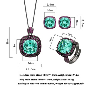 Fashion Eco-friendly Copper 14*14mm Green Zircon Pendant <b>Earrings</b> Ring <b>Set</b> Black Gold Plated Jewellery <b>Sets</b> for Women Bold Style - Product Image 2