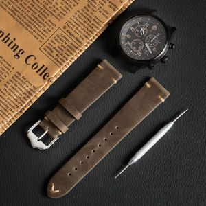 LAIHE Cinturini per Orologi in Vera <span class=keywords><strong>Pelle</strong></span> Cerata di Lusso 18mm 20mm 22mm Marrone Chiaro Nero <span class=keywords><strong>Grigio</strong></span> - Product Image 6