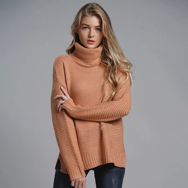 Sweater Pullover Turtleneck Polos Longgar, Sweater Musim Gugur dan Dingin Wanita