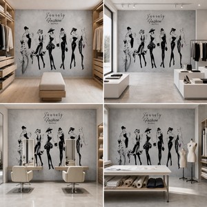 Papier peint mural personnalisé en toile huilée, motif filles en <span class=keywords><strong>robe</strong></span> noire, pour boutique - Product Image 4