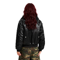 Blouson Bomber en Toile Enduite Rembourré Coton, Col en V, Motif Montagne Sombre, Fermeture Éclair Crochetée, Teint Uni, Style Industriel Lourd