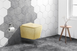 WC suspendu mural monobloc doré pour toilettes sanitaires - Product Image 6
