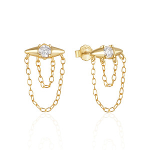 ROXI New Designs 18K Gold Plated Rivet 5A CZ Diamond <b>Chains</b> <b>Stud</b> <b>Earring</b> S925 Silver Long Double Layer <b>Chains</b> <b>Earring</b> for Women - Product Image 1
