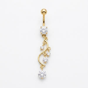 Piercing de nombril tendance en or 10 carats avec diamant rond, bijou incurvé pour femme, cadeau de fiançailles - Product Image 2