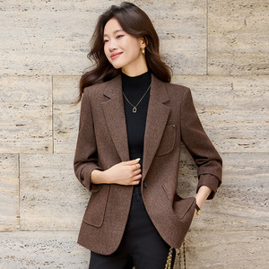Women's Wool Blazer Jacket Solid Color Thickened Slim Fit Professional Style Autumn Winter Coat - Product Image 2