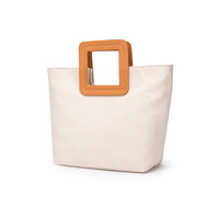 Sac fourre-tout en toile rose vif avec poignée carrée en PU contrastante, style urbain, sac de shopping à main pour femme, logo personnalisé disponible