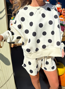 Conjunto de Ropa de Mujer al por Mayor Dear-Lover, Fabricante de Ropa de Moda, Estampado de Lunares, Hombros Caídos, Sudadera con Cordón y Pantalones Cortos - Product Image 5