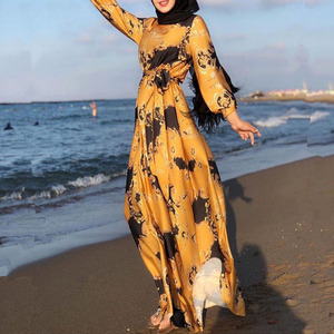 Nuevo Muslimabaya mujeres musulmanas vestido Turkeyog mujer impresión Digital encaje moda Slim Abaya tela - Product Image 2