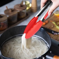 Pince alimentaire en silicone antiadhésive sans BPA Ustensiles de cuisine Pince en acier inoxydable pour pâtes au BBQ Pince à nourriture en silicone