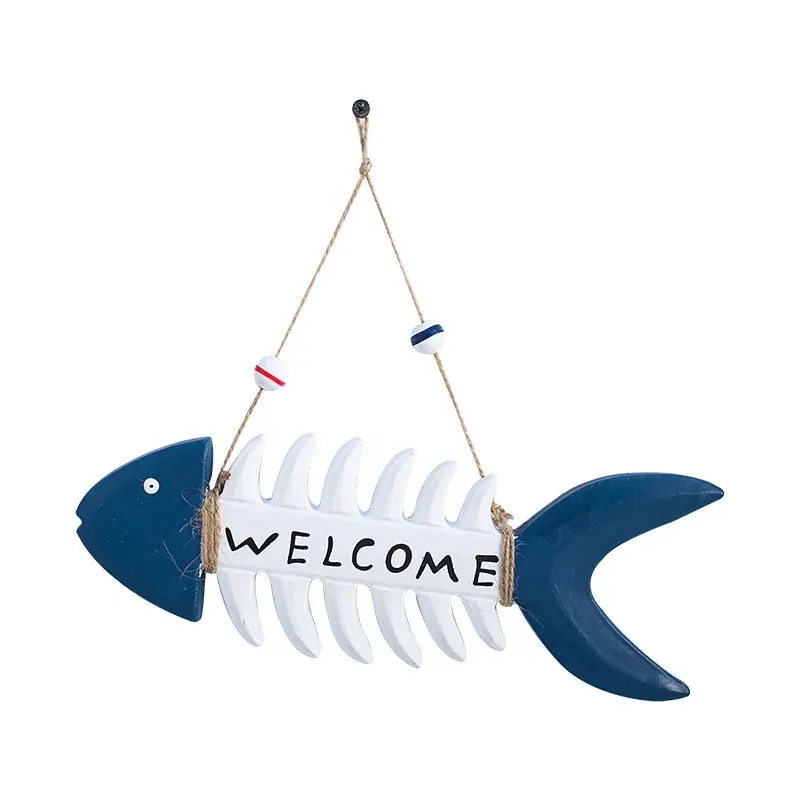 Wall Decor Mediterranean Style Mural Nets Wooden Fish Bone Welcome Sign Wooden Fish Craft